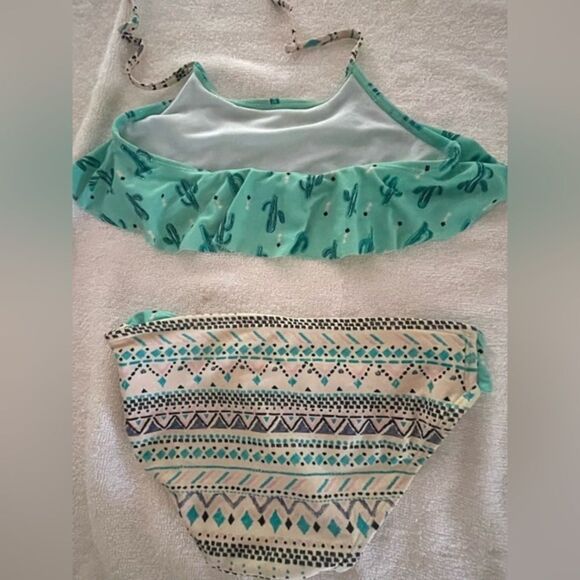 Girls size 8 Malibu Design Group turquoise/beige color Southwest design bikini - Picture 5 of 11